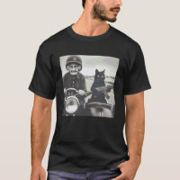 Granny and Her Armed Cat Riding Vintage Motorcycle