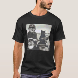 Granny and Her Armed Cat Riding Vintage Motorcycle T-Shirt