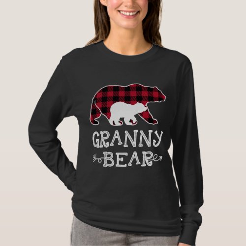 Granny Bear Christmas Pajama Red Plaid Buffalo Fam T_Shirt