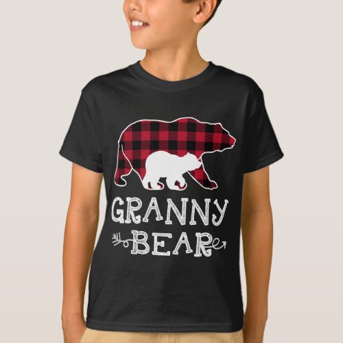 Granny Bear Christmas Pajama Red Plaid Buffalo Fam T_Shirt