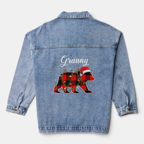 Granny Bear Red Buffalo Plaid Grandma Bear Pajama  Denim Jacket