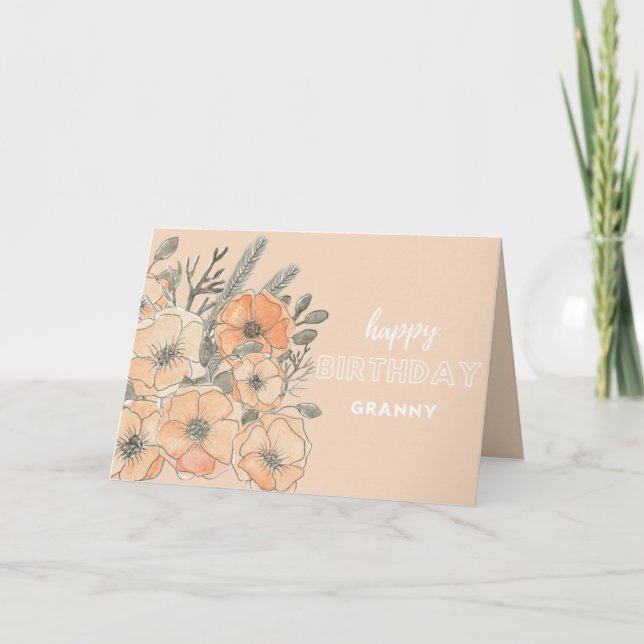 Granny Birthday Card - Watercolour Flower (Front)