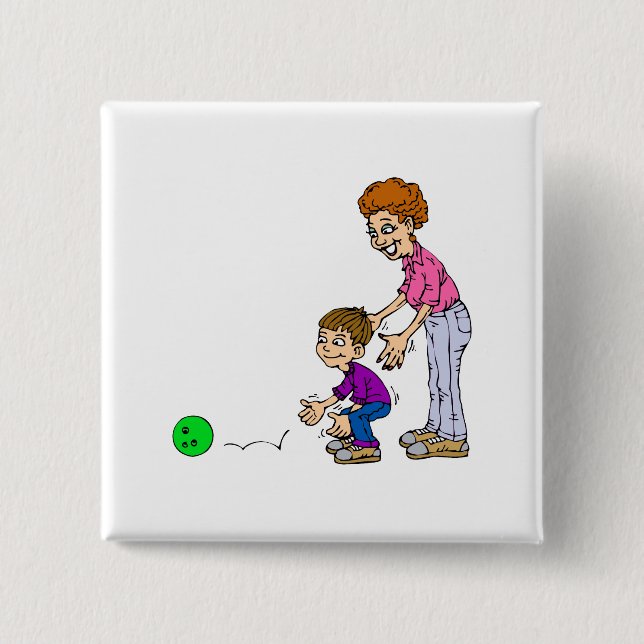 Granny & Boy Bowling Pinback Button (Front)