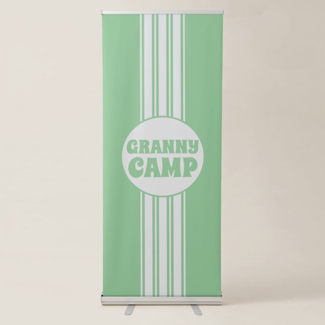 Granny Camp Retro Green Striped Retractable Banner (Front)