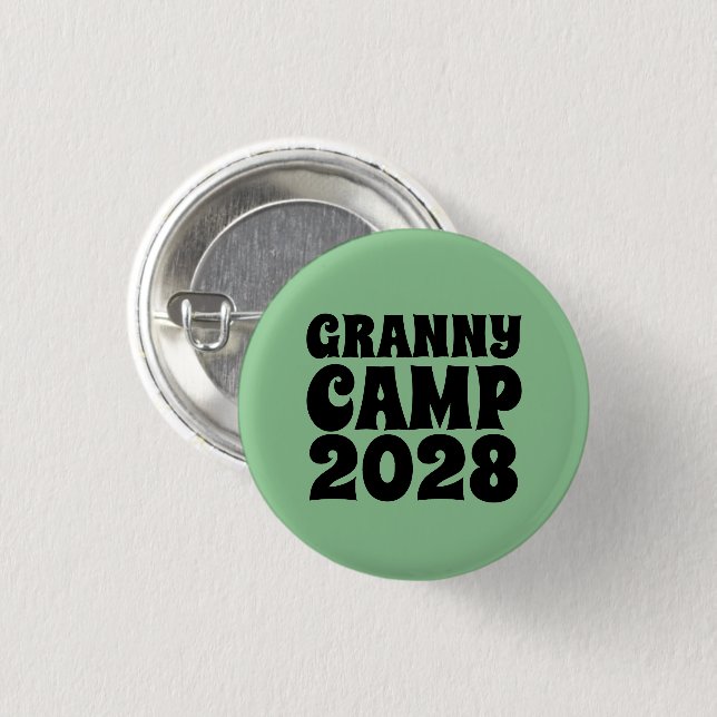 Granny Camp Retro Green Text Button (Front & Back)