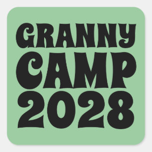 Granny Camp Retro Green Text Square Sticker