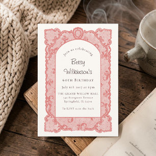 Granny chic Lace Arch Dusty Rose 60th Birthday Invitation