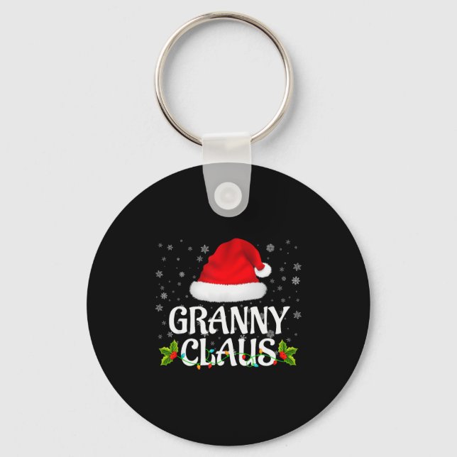 Granny Claus Christmas Lights Santa Pajama Family  Keychain (Front)