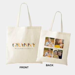 Granny Floral Personalized Photo Shopping Tote Bag