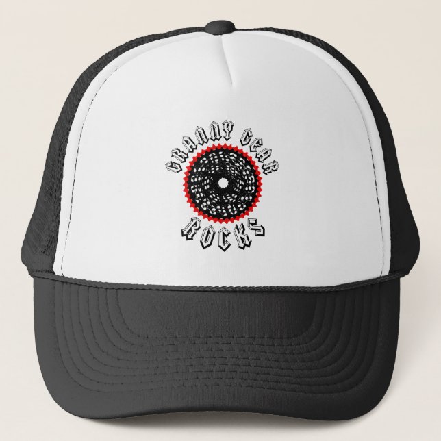 Granny Gear Rocks Cycling Trucker Hat (Front)