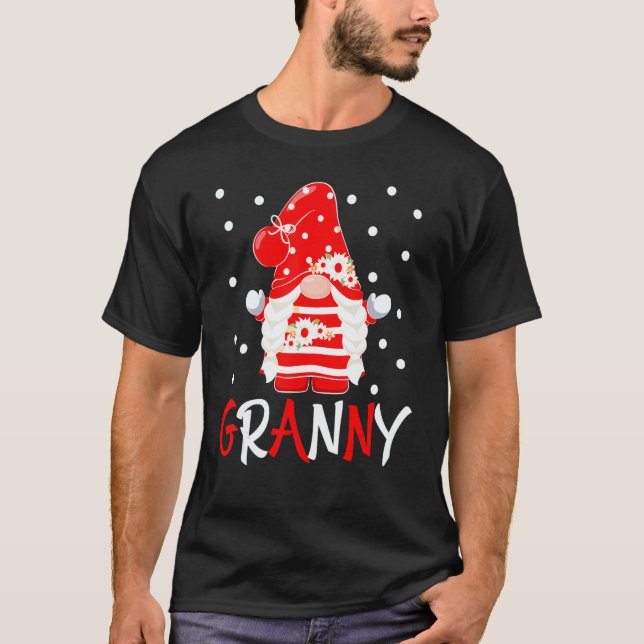 Granny Gnome Daisy Flower Christmas Family T-Shirt (Front)