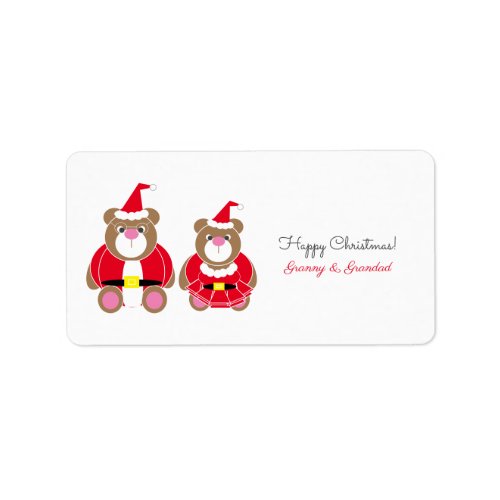 granny  grandad teddy bear Christmas gift Label