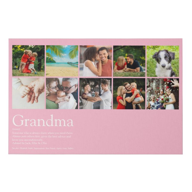 Granny Grandma Grandmother Photo Collage Pink Faux Canvas Print (Front)