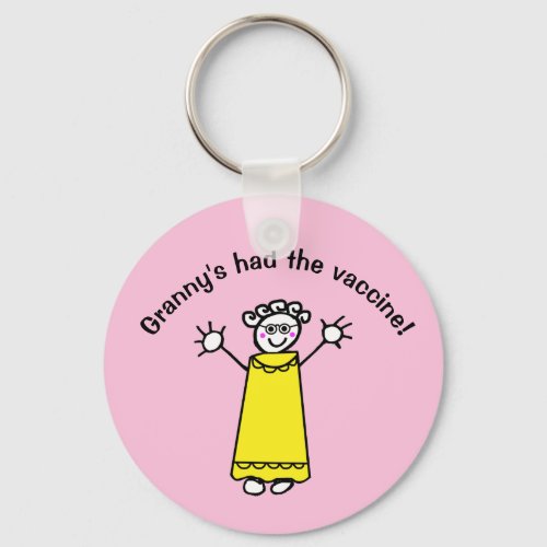 Granny Had the Covid Vaccine Pink Funny Cartoon Keychain