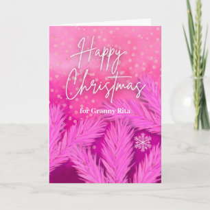 Granny Happy Christmas in Pink with Pine Branches  Card
