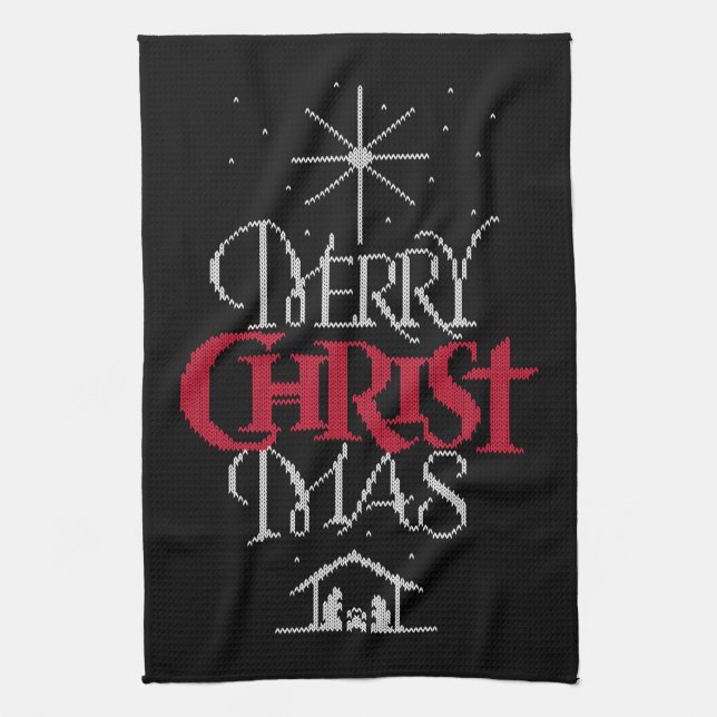 Granny Knit Christian Ugly Merry Christmas Sweater Kitchen Towel (Vertical)