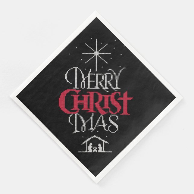 Granny Knit Christian Ugly Merry Christmas Sweater Paper Dinner Napkins (Corner)
