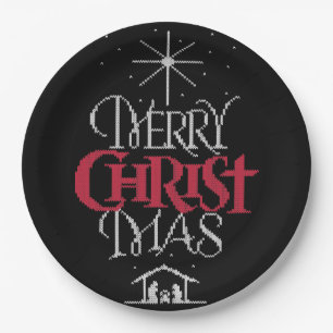 Granny Knit Religious Ugly Merry Christmas Sweater Paper Plates