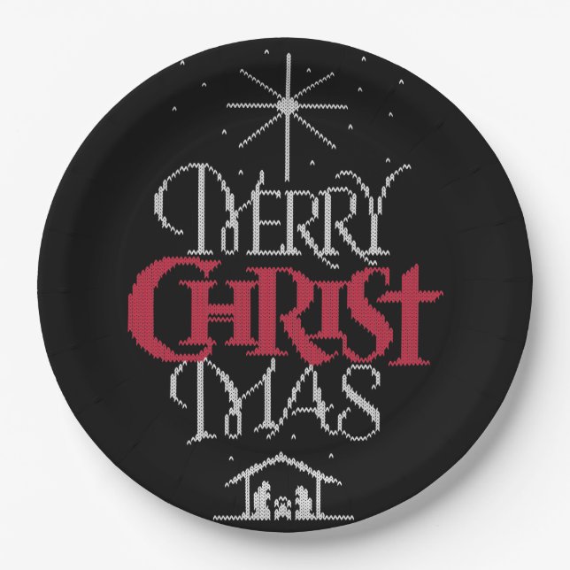 Granny Knit Religious Ugly Merry Christmas Sweater Paper Plates (Front)