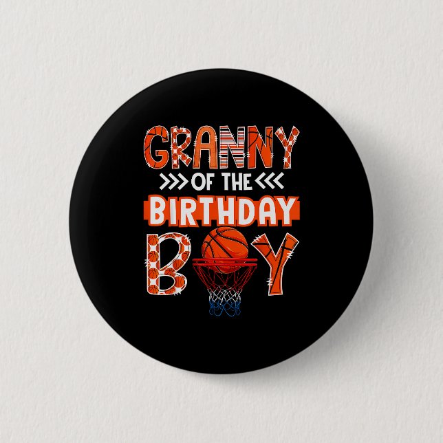 Granny Of The Birthday Boy Basketball Lover Matchi Button (Front)