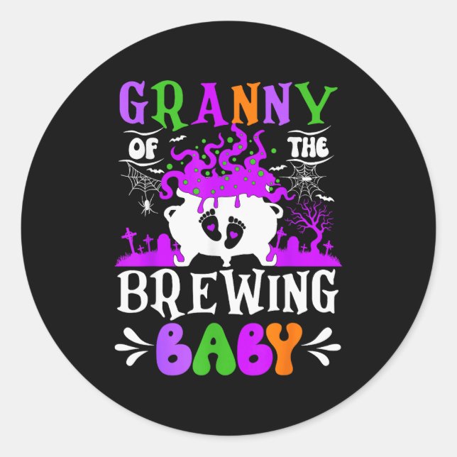 Granny Of The Brewing Baby Grandma To Be Halloween Classic Round Sticker (Front)