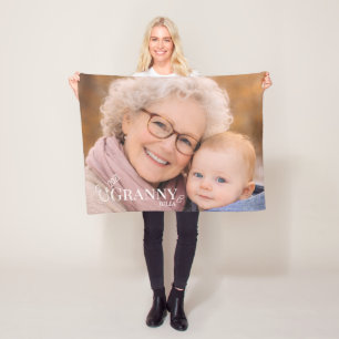 Granny Photo Established Year Modern Heart Fleece Blanket