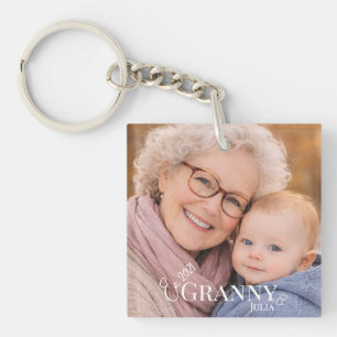 Granny Photo Established Year Modern Heart Keychain