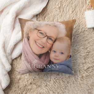 Granny Photo Established Year Modern  Throw Pillow