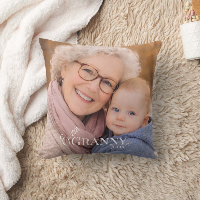 Granny Photo Established Year Modern  Throw Pillow (Blanket)