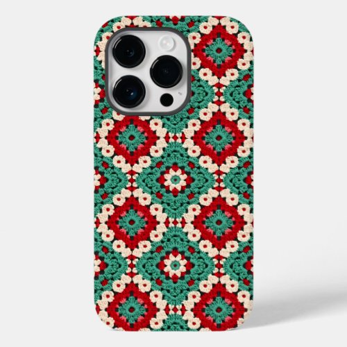 Grannys Green Red Faux Knitted Christmas Blanket  Case_Mate iPhone 14 Pro Case