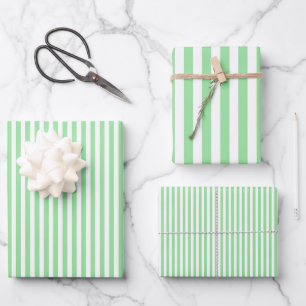 Granny Smith Apple Green & White Stripes Wrapping Paper Sheets