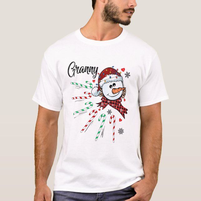 Granny Snowman Candy Cane Christmas Xmas Funny T-Shirt (Front)
