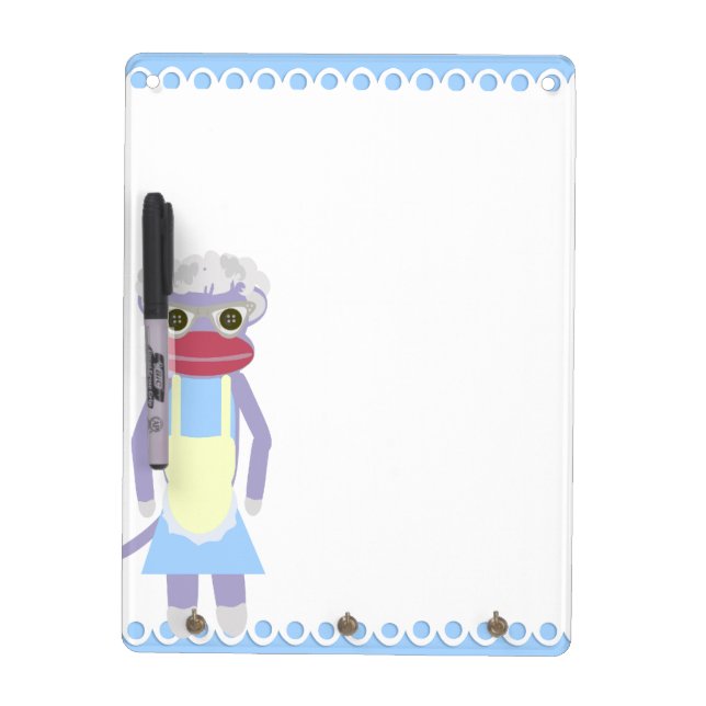 Granny Sock Monkey Cute Fun Cartoon Art Design Dry Erase Board (Front)