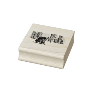 Granny Spitting! on city rubber stamp no handle