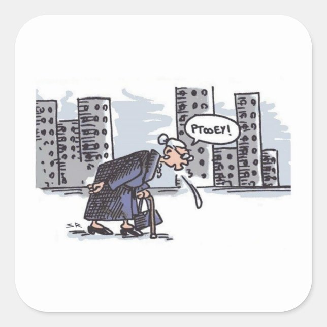 Granny Spitting! on city white word sq lg stickers (Front)