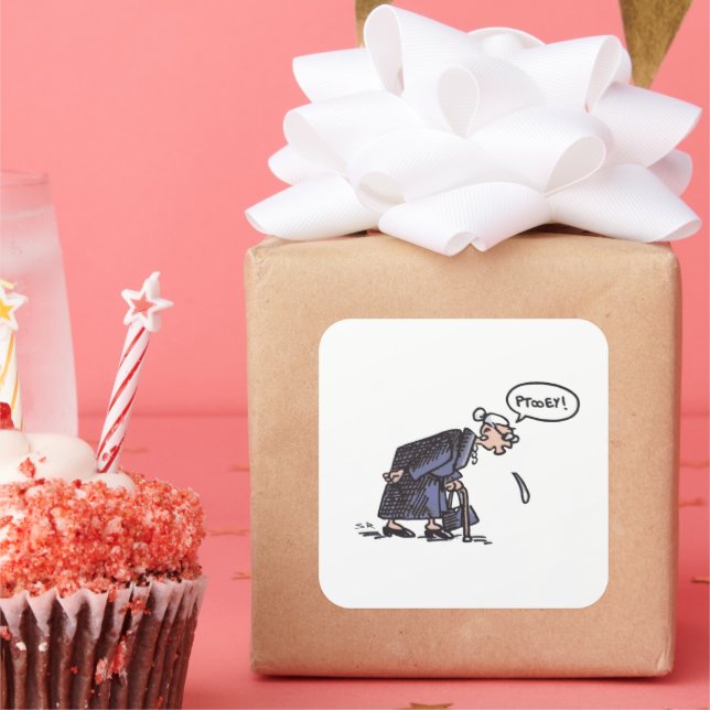 Granny Spitting! white large square stickers (Party)
