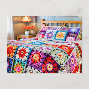 Granny Square Crochet Art Postcard