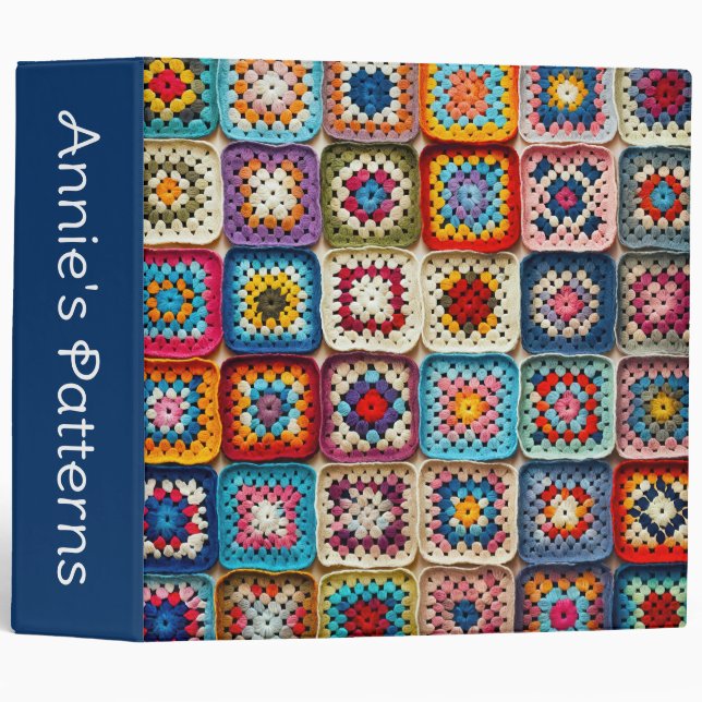 Granny Square Crocheted Quilt  3 Ring Binder (Front/Spine)