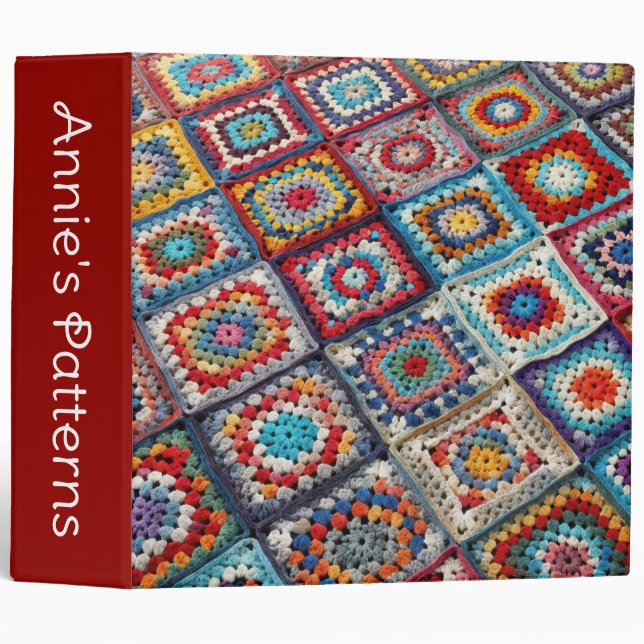 Granny Square Crocheted Quilt  3 Ring Binder (Front/Spine)