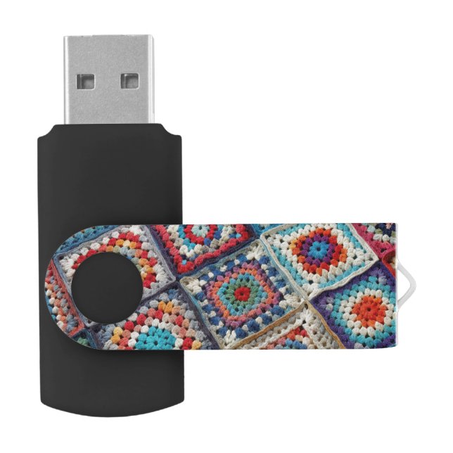 Granny Square Crocheted Quilt  Flash Drive (Opened)