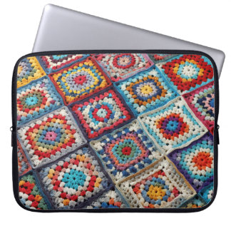 Granny Square Crocheted Quilt Laptop Sleeve