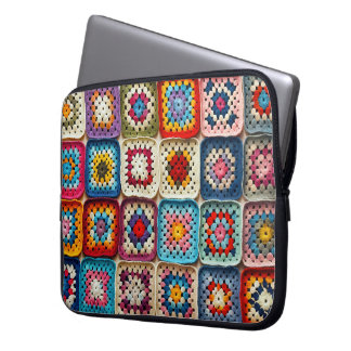 Granny Square Crocheted Quilt Laptop Sleeve