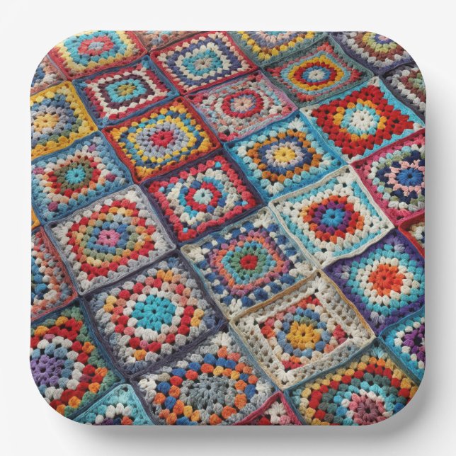 Granny Square Crocheted Quilt  Paper Plates (Front)