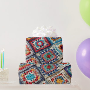 Granny Square Crocheted Quilt Wrapping Paper