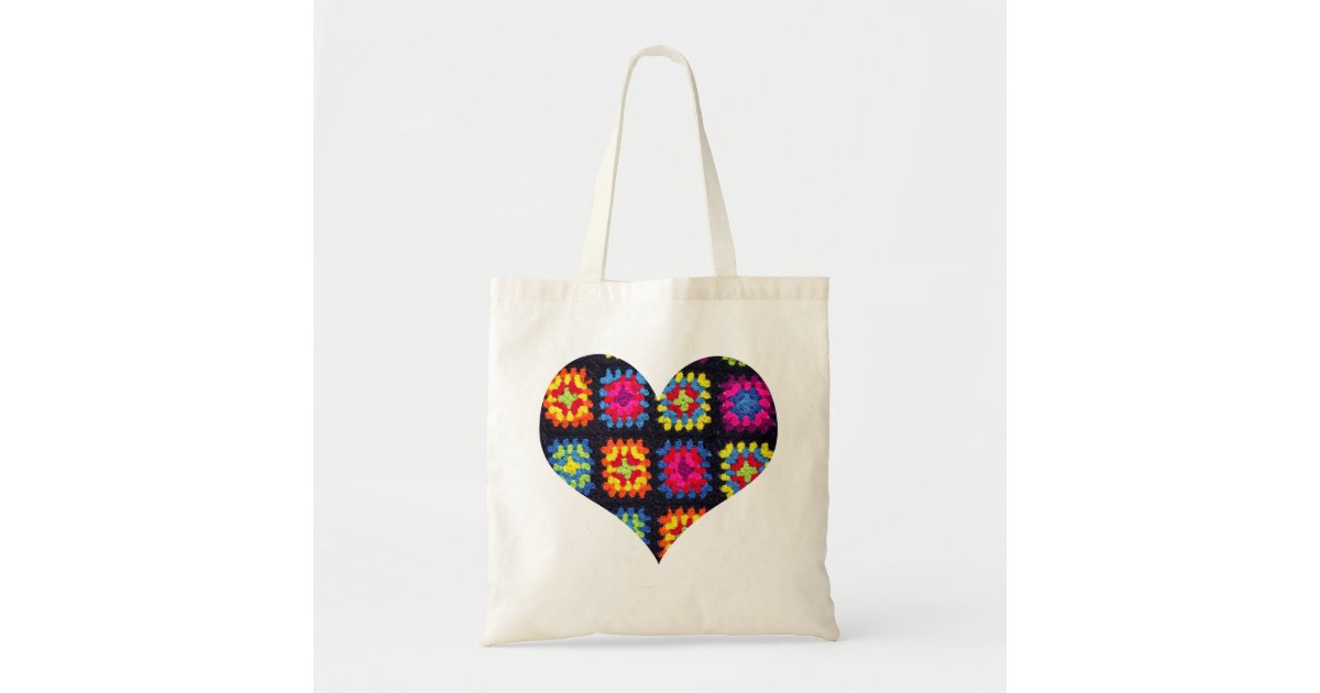 Crochet Heart Granny Square Tote Bag 
