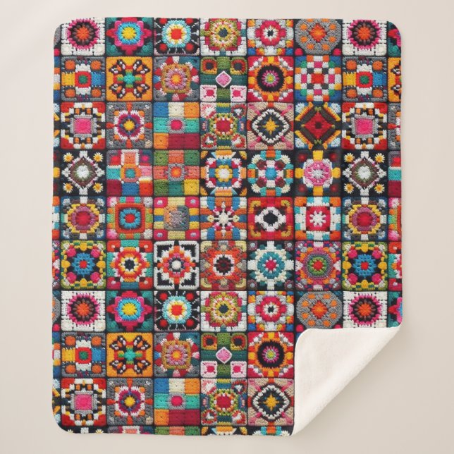 Granny Squares Crochet Pattern Blanket Print  (Front)