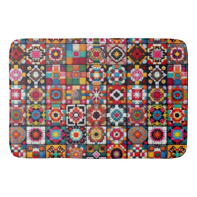 Granny Squares Crochet Pattern Blanket Print  Bath Mat (Front)