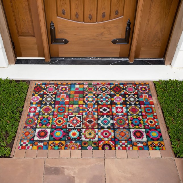 Granny Squares Crochet Pattern Blanket Print  Doormat (Outdoor)