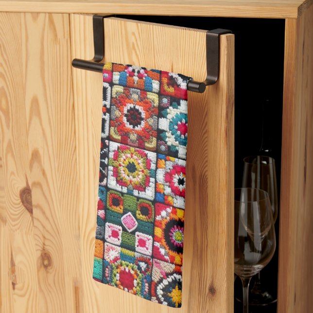 Granny Squares Crochet Pattern Blanket Print  Kitchen Towel (Thirds Fold)