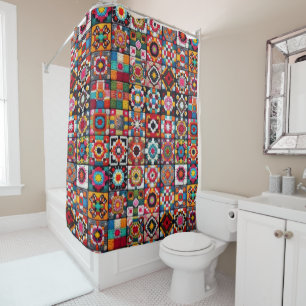 Granny Squares Crochet Pattern Blanket Print Shower Curtain